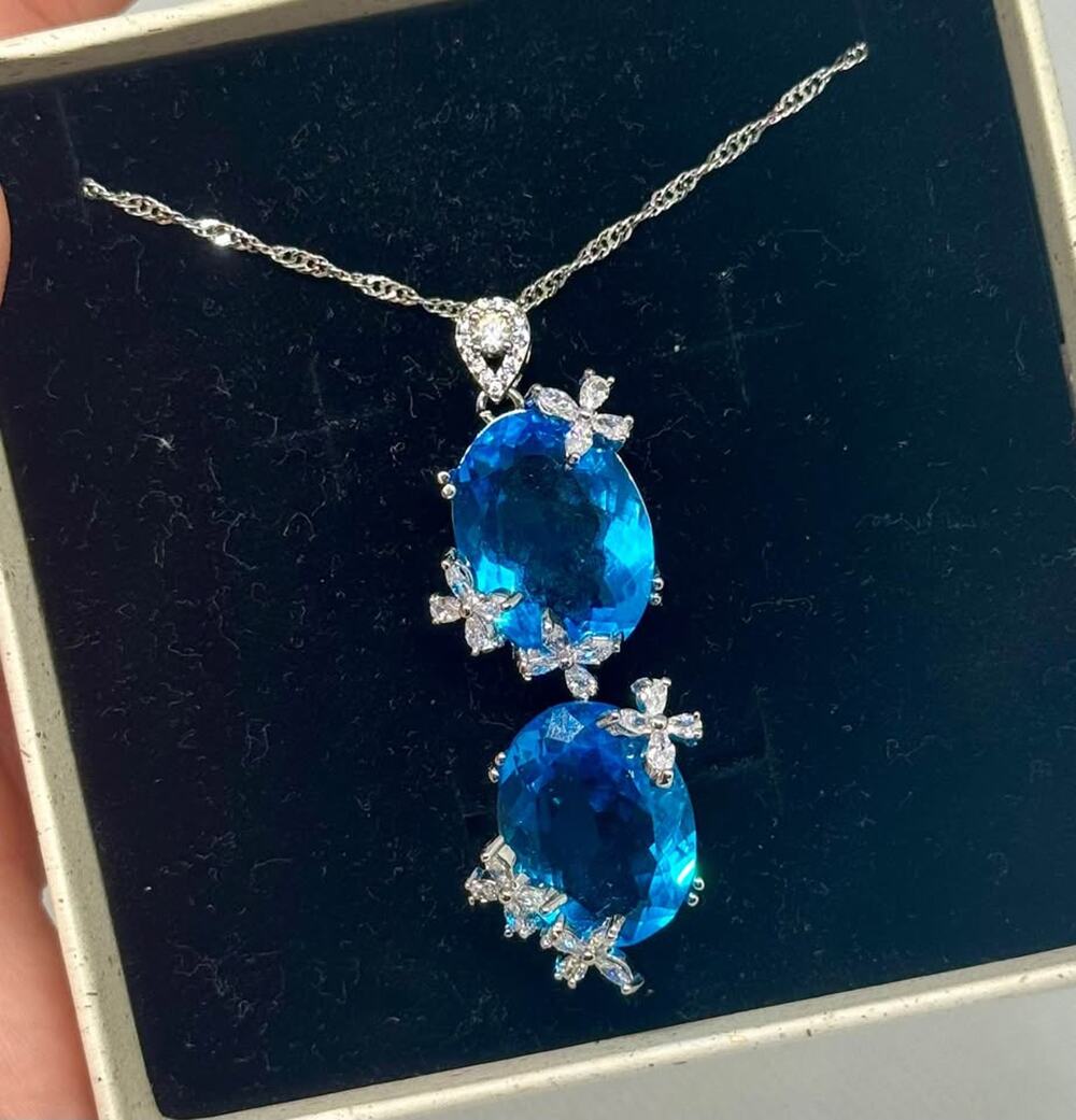 Blue butterfly 925 stamped necklace and ring set